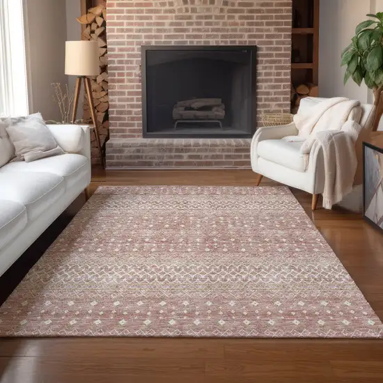Blush Gold And Ivory Tribal Washable Indoor Outdoor Area Rug Photo 8