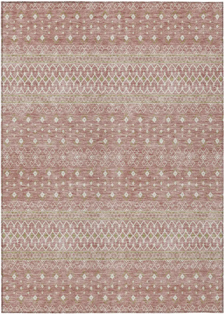Blush Gold And Ivory Tribal Washable Indoor Outdoor Area Rug Photo 1
