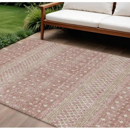 Blush Gold And Ivory Tribal Washable Indoor Outdoor Area Rug Photo 1