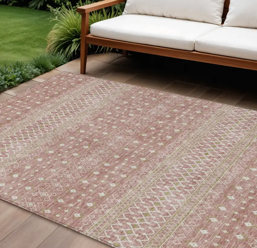 Blush Gold And Ivory Tribal Washable Indoor Outdoor Area Rug Photo 1
