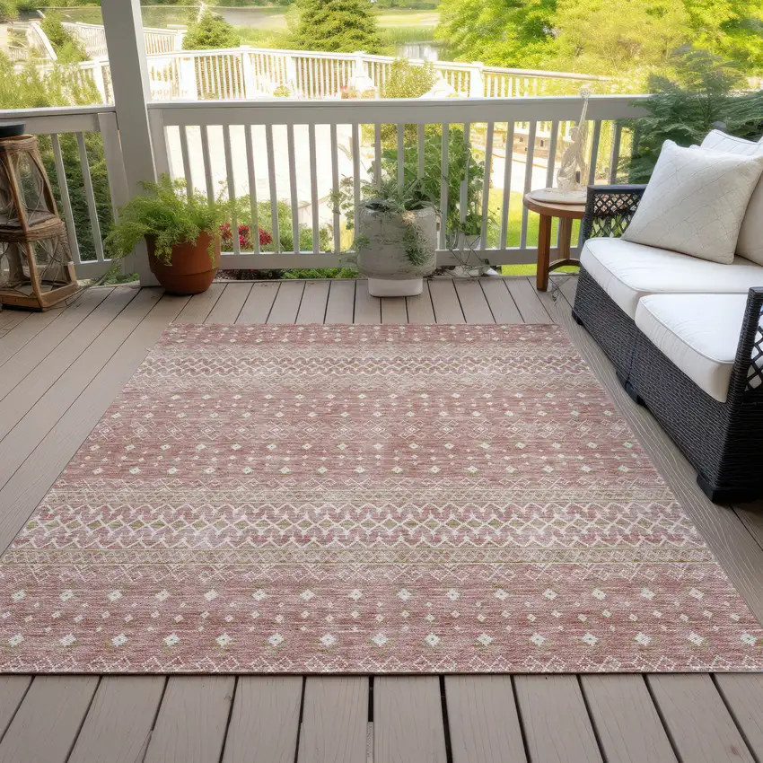 Blush Gold And Ivory Tribal Washable Indoor Outdoor Area Rug Photo 9