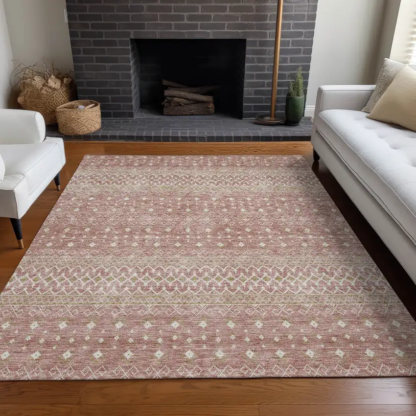 Blush Gold And Ivory Tribal Washable Indoor Outdoor Area Rug Photo 7