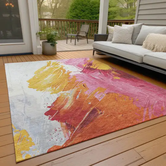 Blush Gold And Orange Abstract Washable Indoor Outdoor Area Rug Photo 8