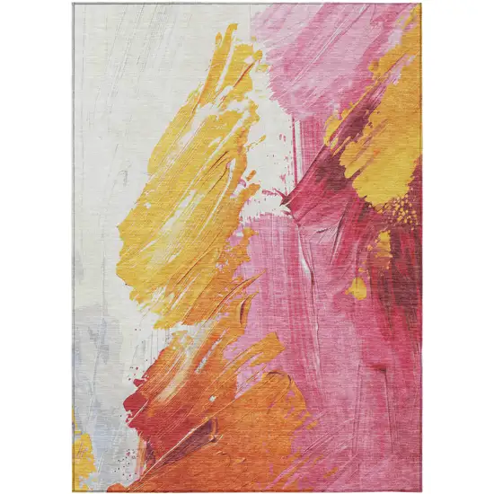 Blush Gold And Orange Abstract Washable Indoor Outdoor Area Rug Photo 9