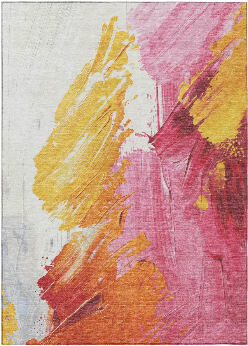 Blush Gold And Orange Abstract Washable Indoor Outdoor Area Rug Photo 9