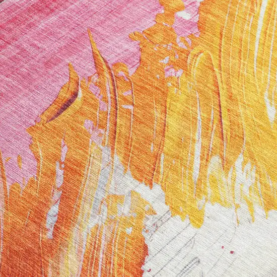 Blush Gold And Orange Abstract Washable Indoor Outdoor Area Rug Photo 3