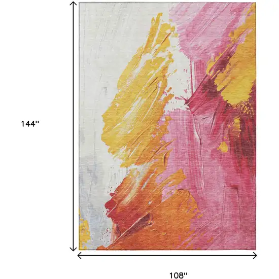 Blush Gold And Orange Abstract Washable Indoor Outdoor Area Rug Photo 9