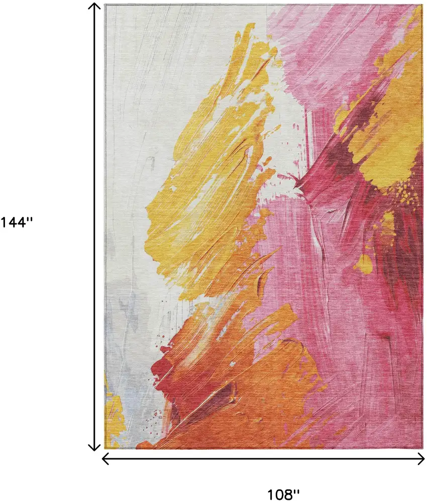 Blush Gold And Orange Abstract Washable Indoor Outdoor Area Rug Photo 9