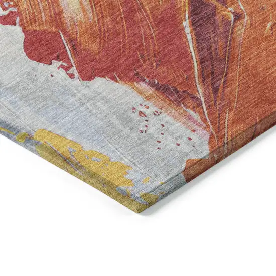 Blush Gold And Orange Abstract Washable Indoor Outdoor Area Rug Photo 6