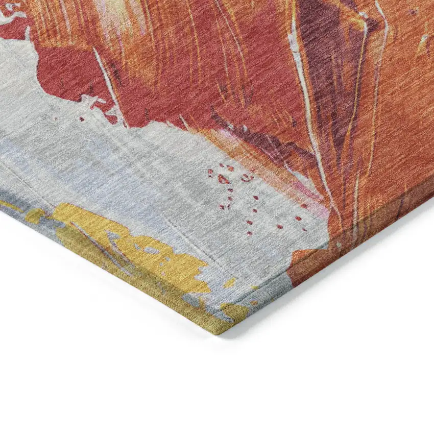 Blush Gold And Orange Abstract Washable Indoor Outdoor Area Rug Photo 6