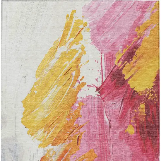 Blush Gold And Orange Abstract Washable Indoor Outdoor Area Rug Photo 8