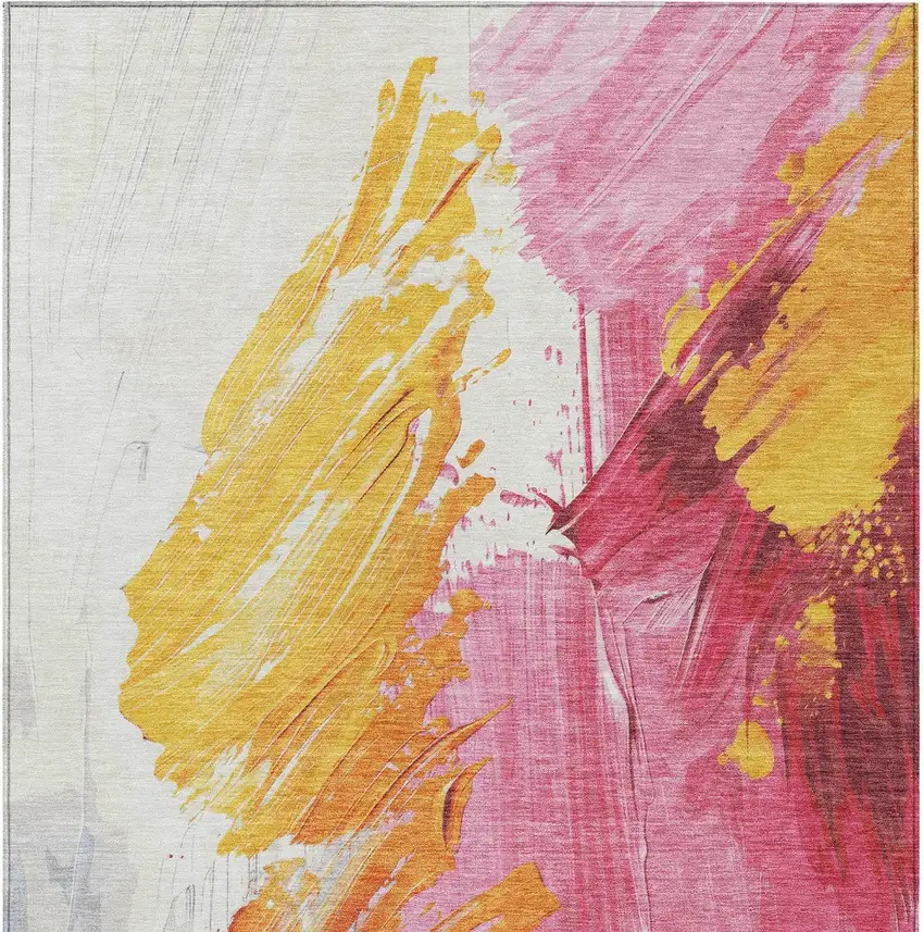 Blush Gold And Orange Abstract Washable Indoor Outdoor Area Rug Photo 8