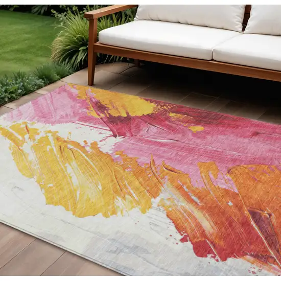 Blush Gold And Orange Abstract Washable Indoor Outdoor Area Rug Photo 2