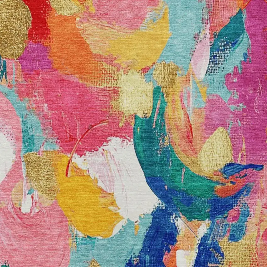 Blush Gold And Teal Blue Abstract Washable Indoor Outdoor Area Rug Photo 3