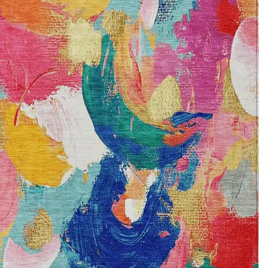 Blush Gold And Teal Blue Abstract Washable Indoor Outdoor Area Rug Photo 4