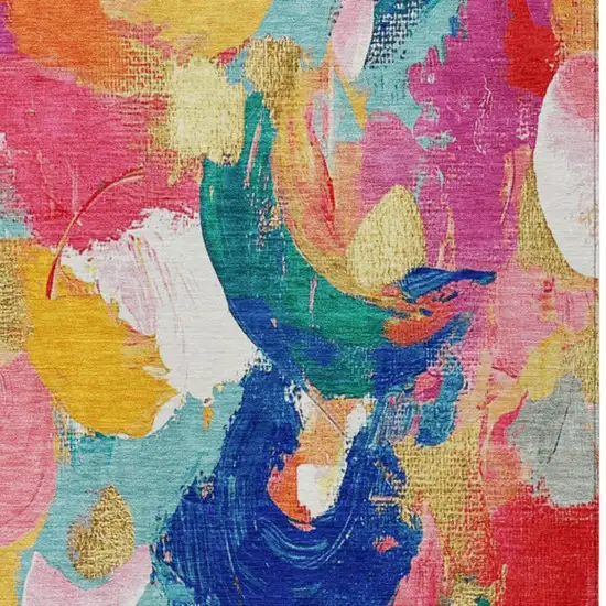 Blush Gold And Teal Blue Abstract Washable Indoor Outdoor Area Rug Photo 3