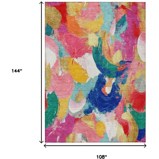 Blush Gold And Teal Blue Abstract Washable Indoor Outdoor Area Rug Photo 9