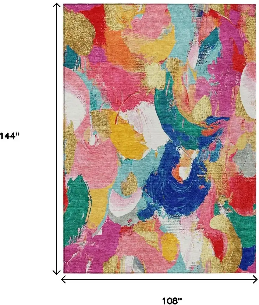 Blush Gold And Teal Blue Abstract Washable Indoor Outdoor Area Rug Photo 9
