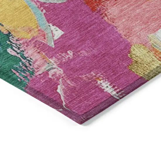 Blush Gold And Teal Blue Abstract Washable Indoor Outdoor Area Rug Photo 9