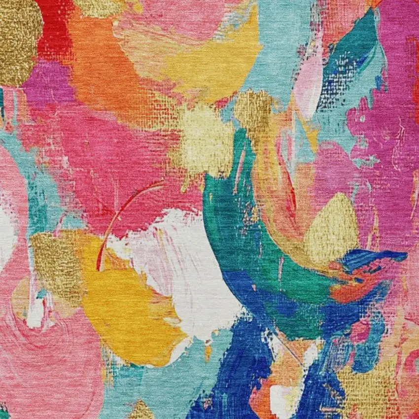 Blush Gold And Teal Blue Abstract Washable Indoor Outdoor Area Rug Photo 7