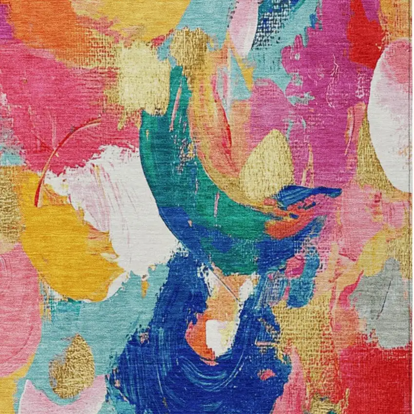 Blush Gold And Teal Blue Abstract Washable Indoor Outdoor Area Rug Photo 4