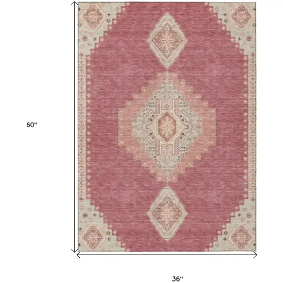 Blush Gray And Beige Oriental Washable Indoor Outdoor Area Rug Photo 3