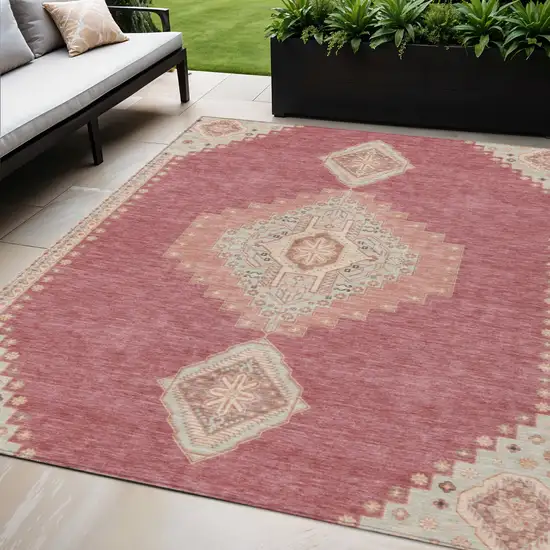 Blush Gray And Beige Oriental Washable Indoor Outdoor Area Rug Photo 1