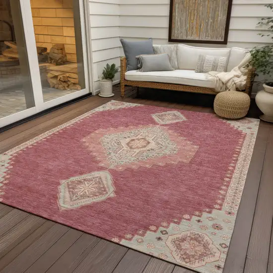 Blush Gray And Beige Oriental Washable Indoor Outdoor Area Rug Photo 8