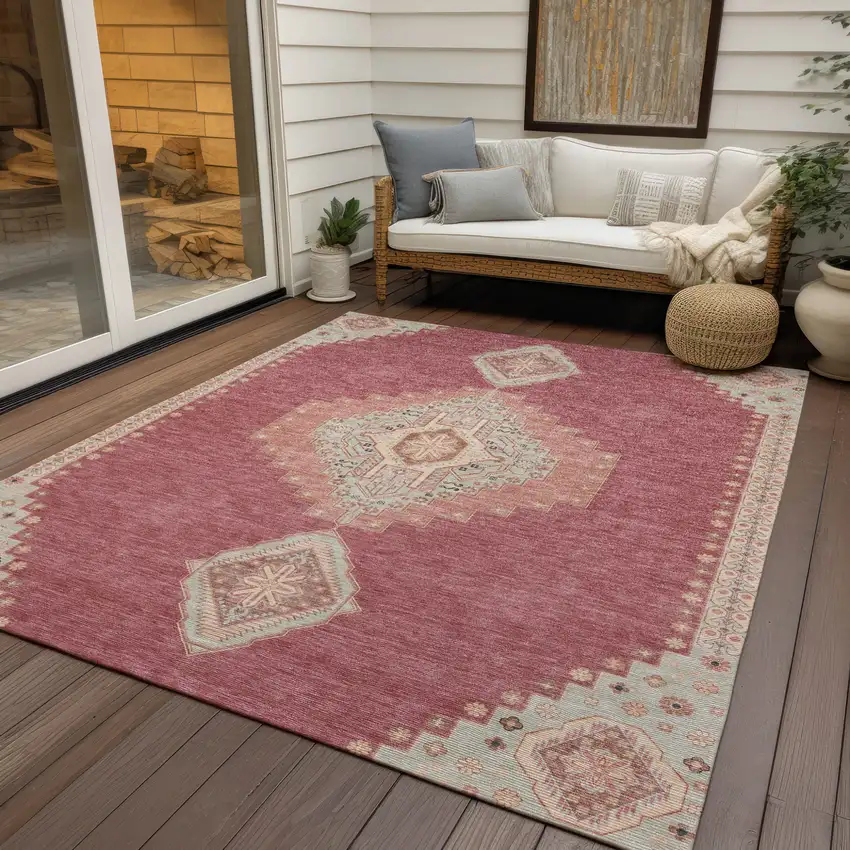 Blush Gray And Beige Oriental Washable Indoor Outdoor Area Rug Photo 8