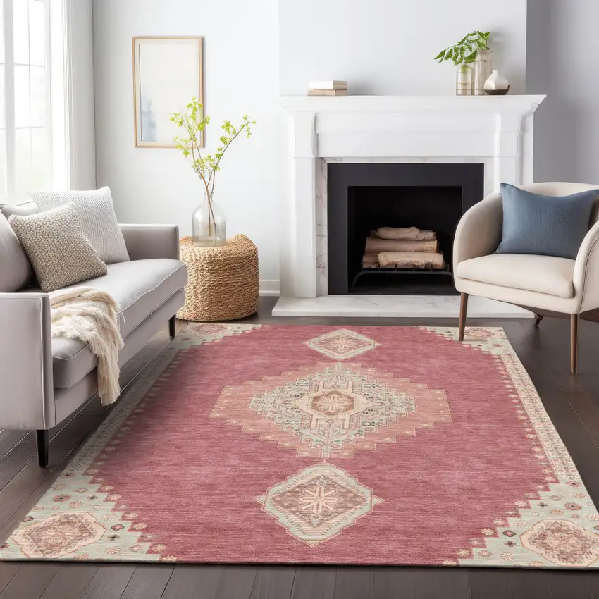 Blush Gray And Beige Oriental Washable Indoor Outdoor Area Rug Photo 9