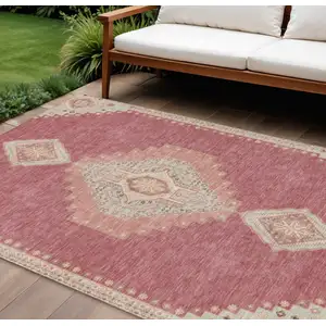 Photo of Blush Gray And Beige Oriental Washable Indoor Outdoor Area Rug