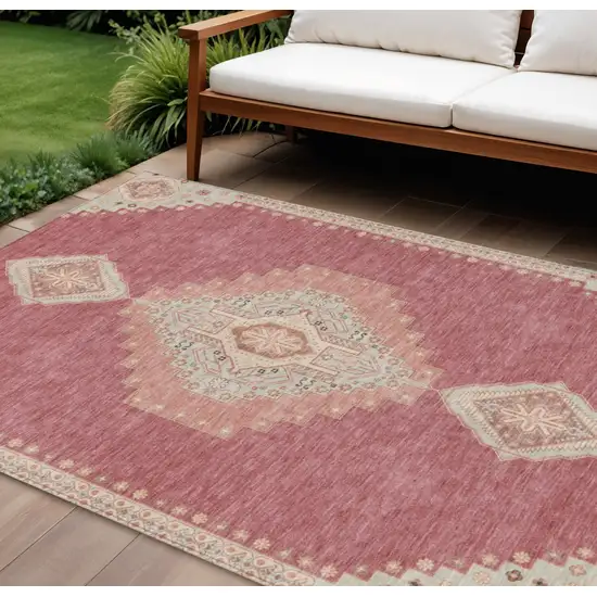 Blush Gray And Beige Oriental Washable Indoor Outdoor Area Rug Photo 1