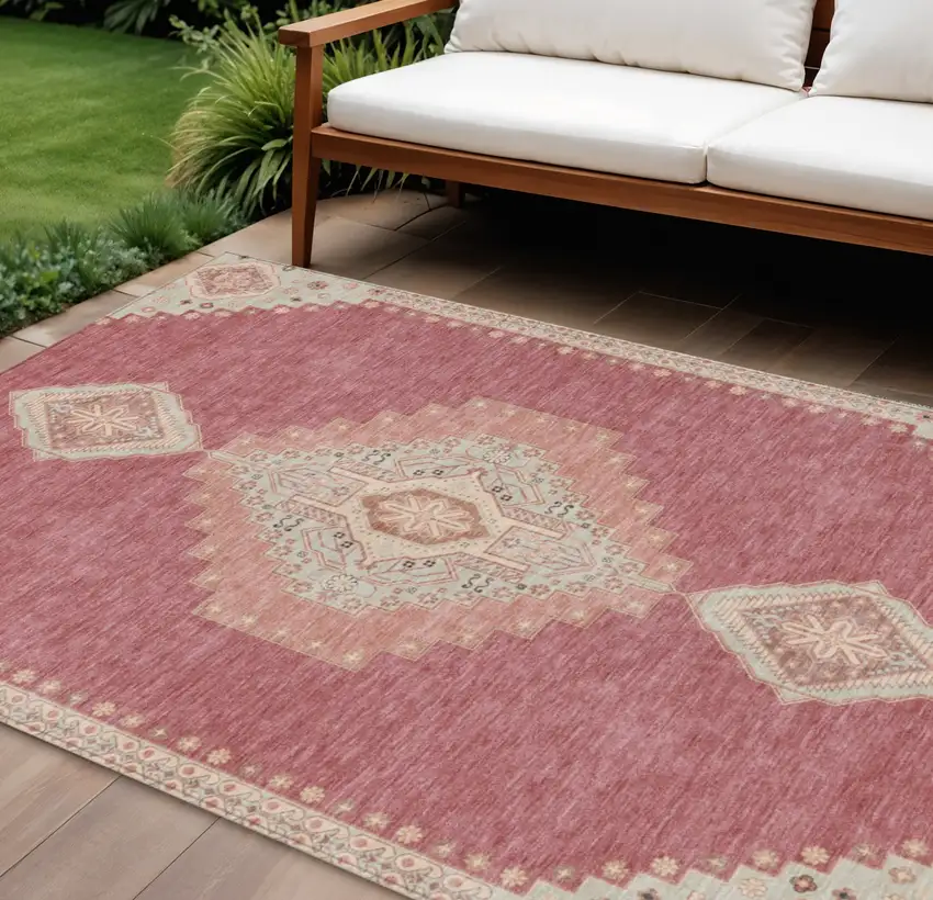 Blush Gray And Beige Oriental Washable Indoor Outdoor Area Rug Photo 1