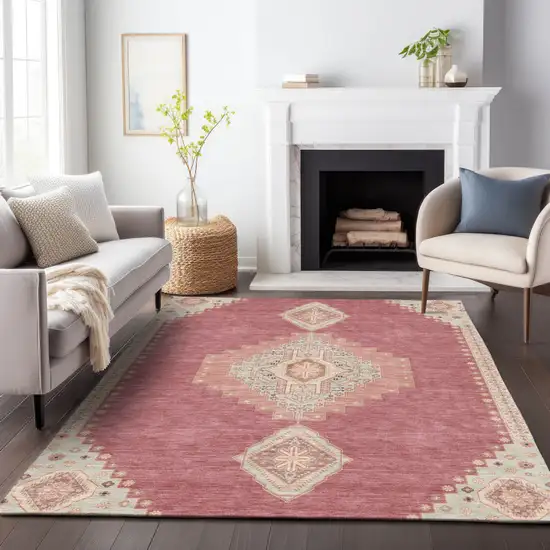 Blush Gray And Beige Oriental Washable Indoor Outdoor Area Rug Photo 9
