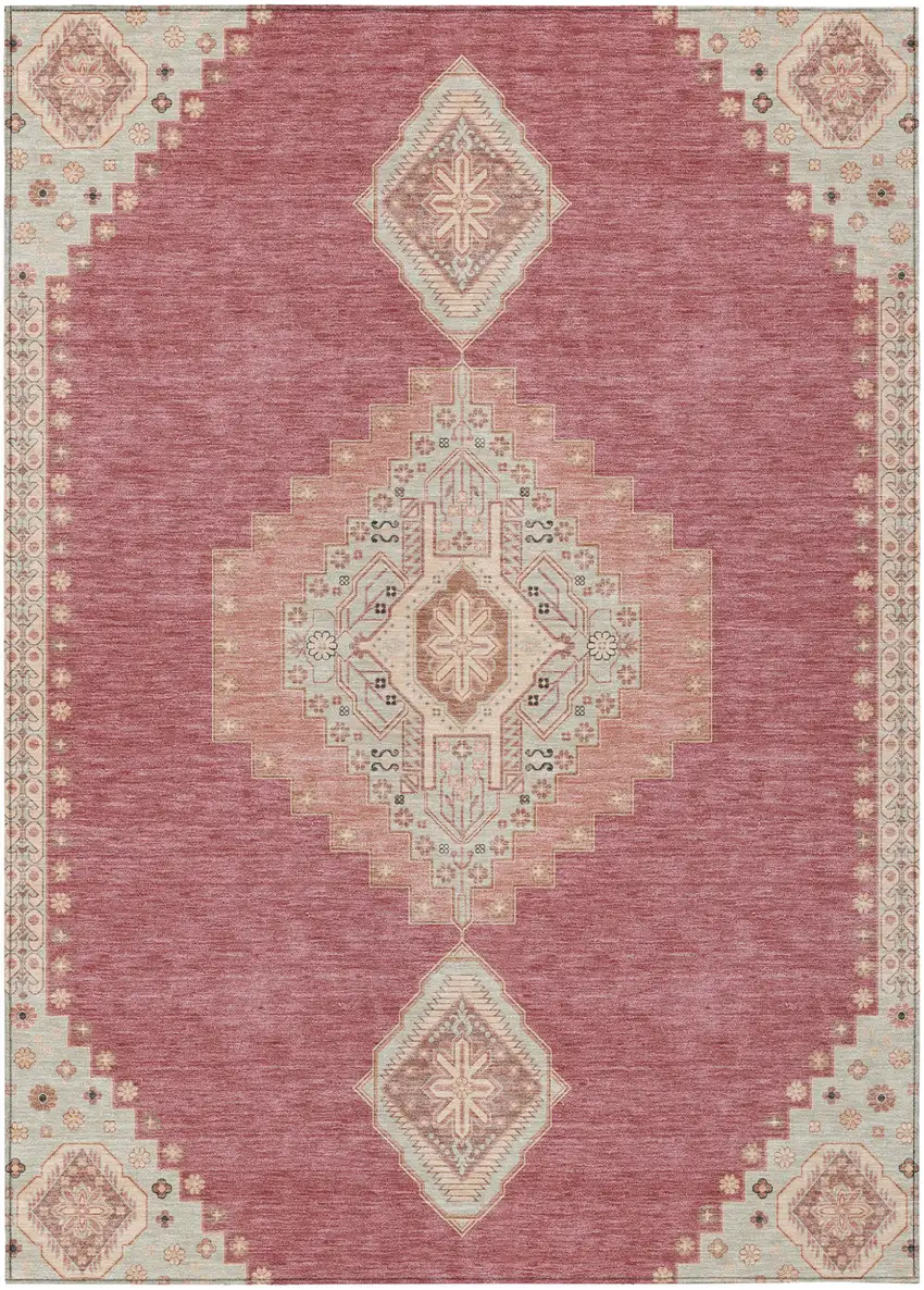 Blush Gray And Beige Oriental Washable Indoor Outdoor Area Rug Photo 2