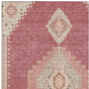 Photo of Blush Gray And Beige Oriental Washable Indoor Outdoor Area Rug