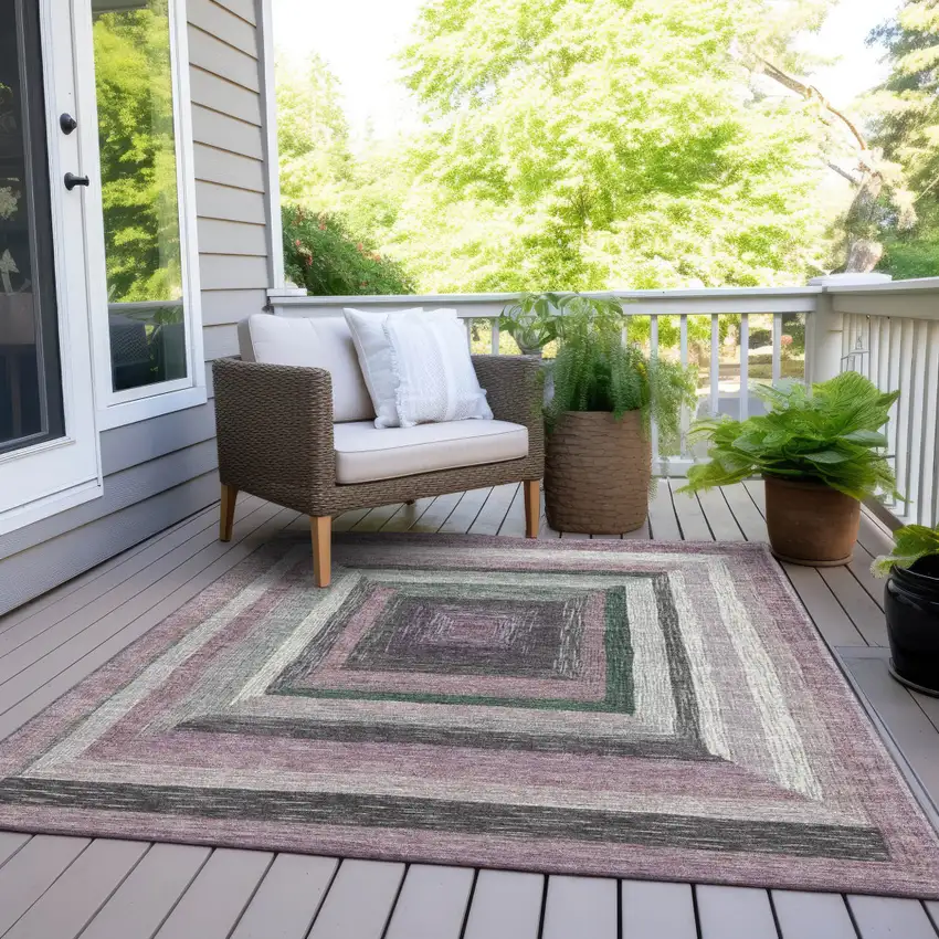 Blush Gray And Green Geometric Washable Indoor Outdoor Area Rug Photo 9
