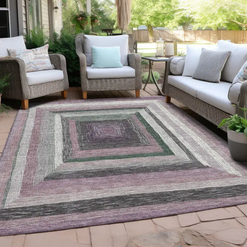 Blush Gray And Green Geometric Washable Indoor Outdoor Area Rug Photo 6