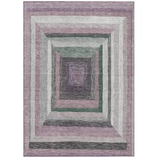 Blush Gray And Green Geometric Washable Indoor Outdoor Area Rug Photo 1