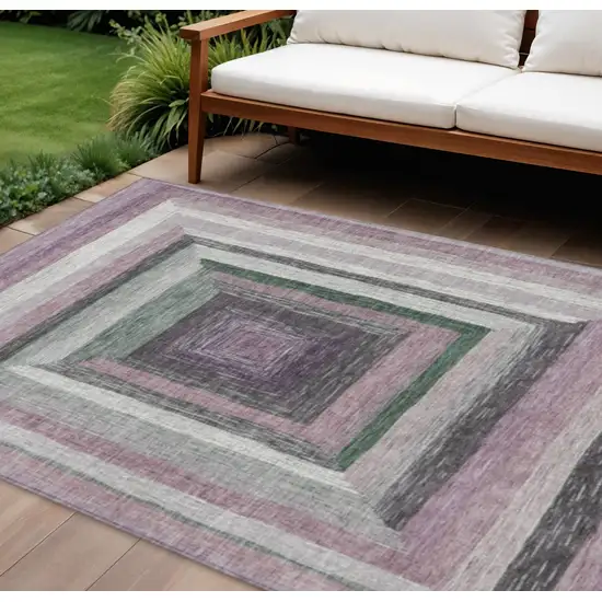 Blush Gray And Green Geometric Washable Indoor Outdoor Area Rug Photo 2