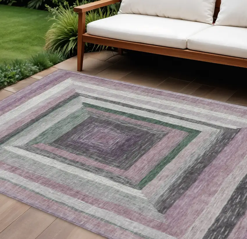 Blush Gray And Green Geometric Washable Indoor Outdoor Area Rug Photo 2