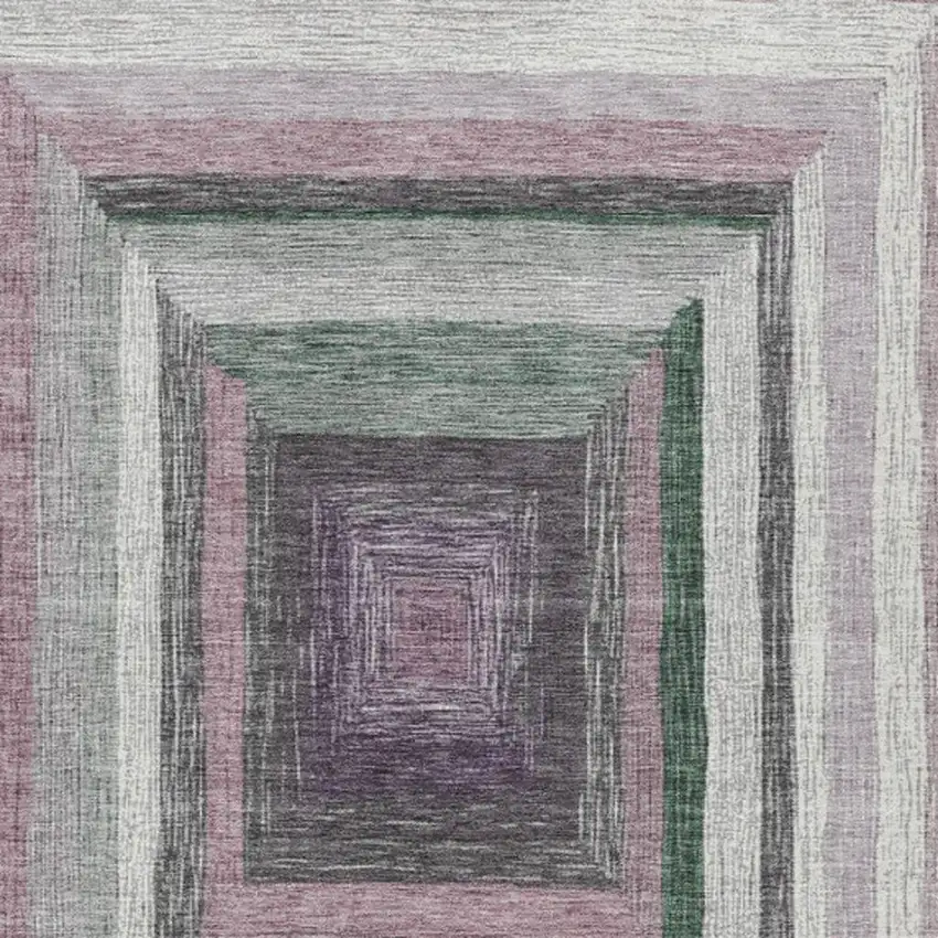 Blush Gray And Green Geometric Washable Indoor Outdoor Area Rug Photo 3