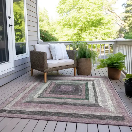 Blush Gray And Green Geometric Washable Indoor Outdoor Area Rug Photo 9