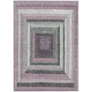 Photo of Blush Gray And Green Geometric Washable Indoor Outdoor Area Rug