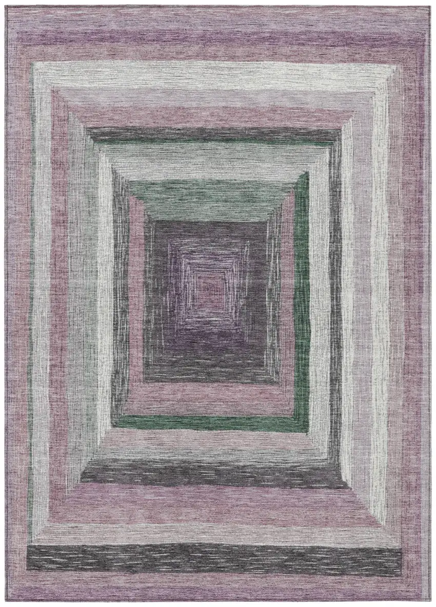 Blush Gray And Green Geometric Washable Indoor Outdoor Area Rug Photo 1