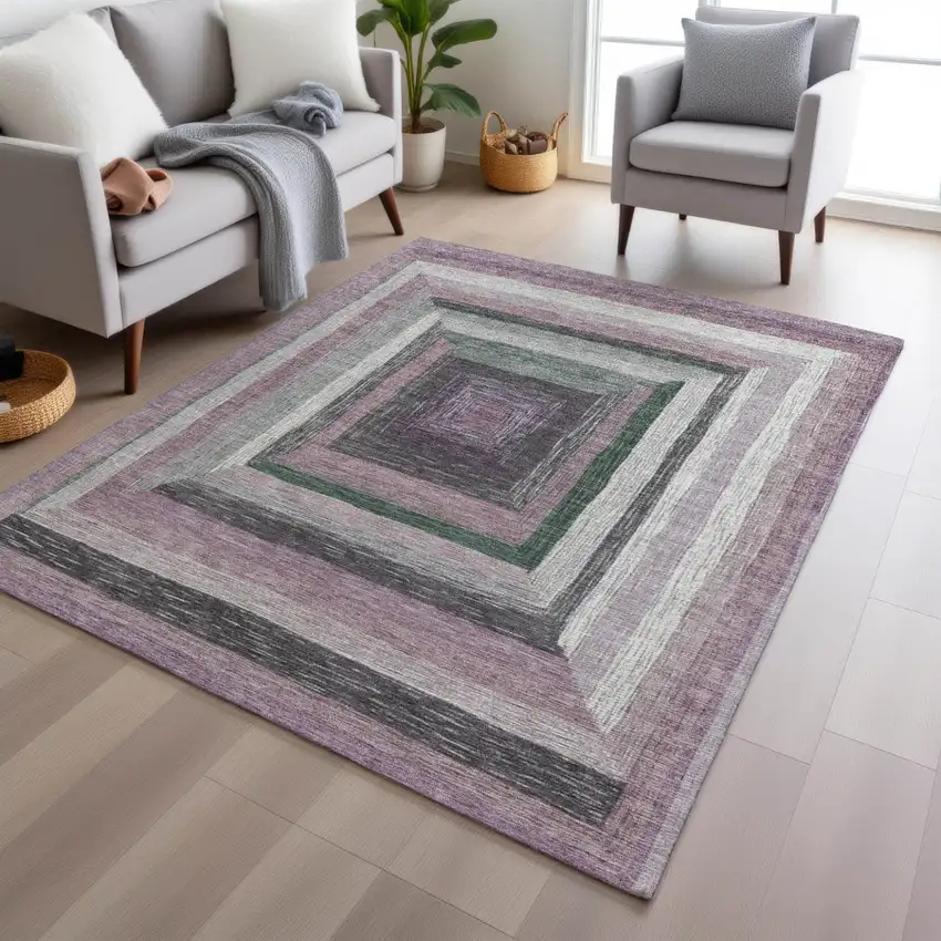 Blush Gray And Green Geometric Washable Indoor Outdoor Area Rug Photo 6