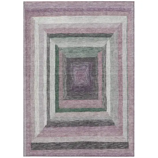 Blush Gray And Green Geometric Washable Indoor Outdoor Area Rug Photo 3