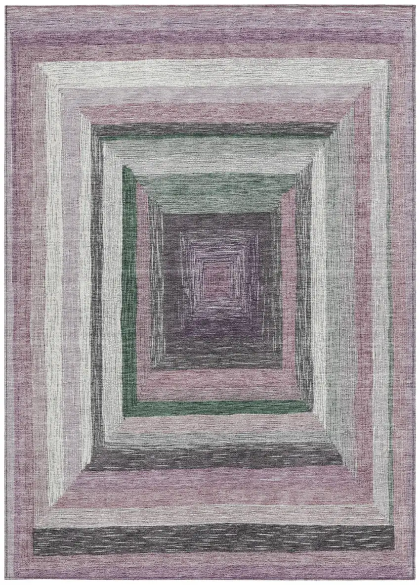Blush Gray And Green Geometric Washable Indoor Outdoor Area Rug Photo 3