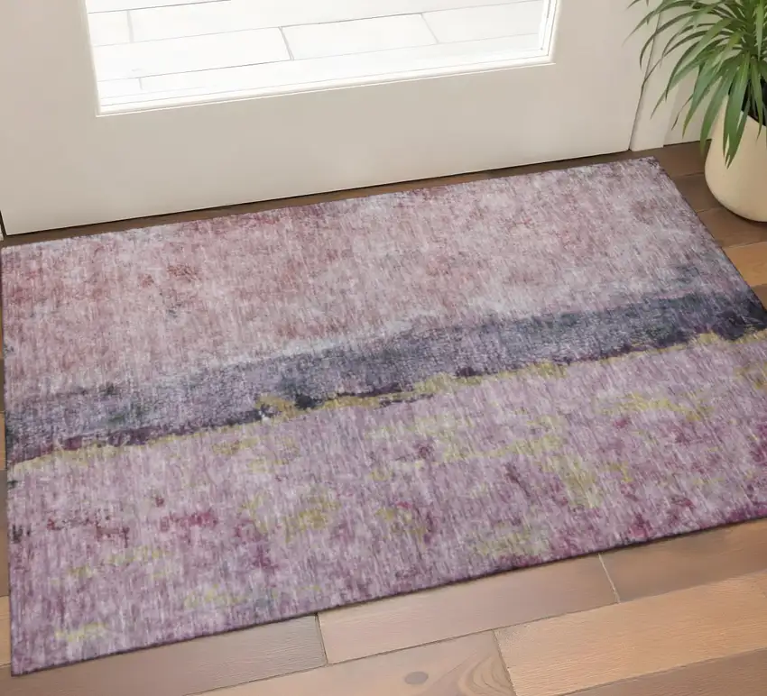 Blush Gray And Ivory Abstract Washable Area Rug With UV Protection Photo 1