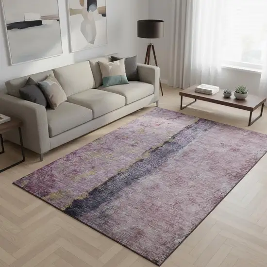 Blush Gray And Ivory Abstract Washable Area Rug With UV Protection Photo 2
